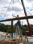 Structural steel being installed at a building site